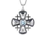 Blue Topaz Sterling Silver Cross Pendant With Chain 1.0ct