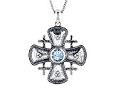 Blue Topaz Sterling Silver Cross Pendant With Chain 1.0ct