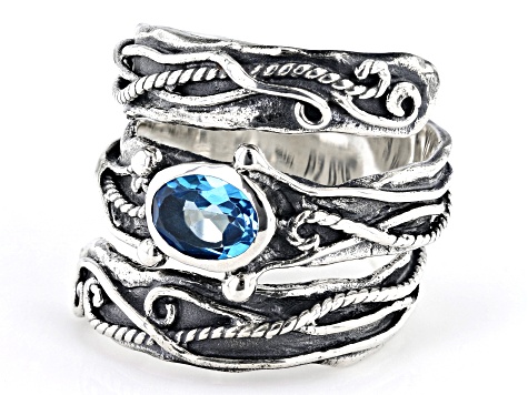 Blue Topaz Sterling Silver Coil Band Ring 0.95ct