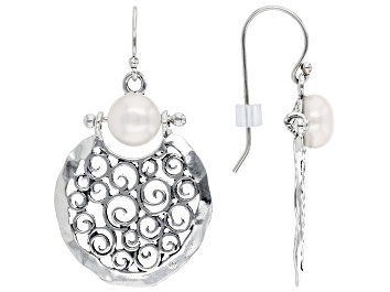 Picture of White Cultured Freshwater Pearl Sterling Silver Dangle Earrings