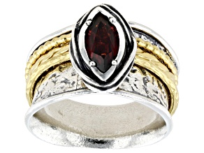 Garnet Two Tone Sterling Silver & 14K Yellow Gold Over Sterling Silver Spinner Ring 1.0ct