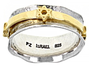 Two Tone Sterling Silver & 14K Yellow Gold Over Sterling Silver Star of David Spinner Ring