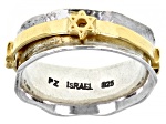 Two Tone Sterling Silver & 14K Yellow Gold Over Sterling Silver Star of David Spinner Ring