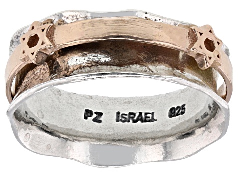 Two Tone Sterling Silver & 14K Rose Gold Over Sterling Silver Star of David Spinner Ring