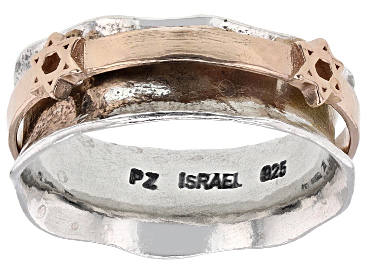 Two Tone Sterling Silver & 14K Rose Gold Over Sterling Silver Star of David Spinner Ring
