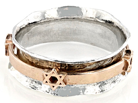 Two Tone Sterling Silver & 14K Rose Gold Over Sterling Silver Star of David Spinner Ring