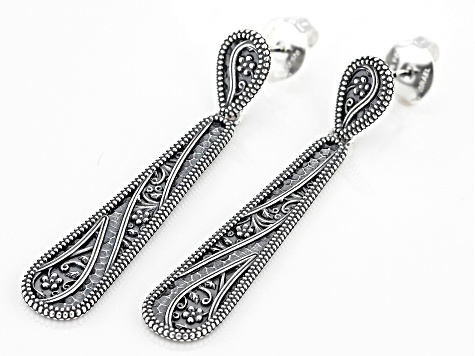 Sterling Silver Elongated Textured Drop Earrings