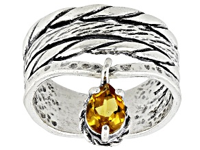 Citrine Sterling Silver Textured Charm Ring 0.65ct