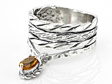 Citrine Sterling Silver Textured Charm Ring 0.65ct