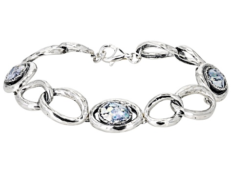 11x10mm Roman Glass Sterling Silver Link Bracelet