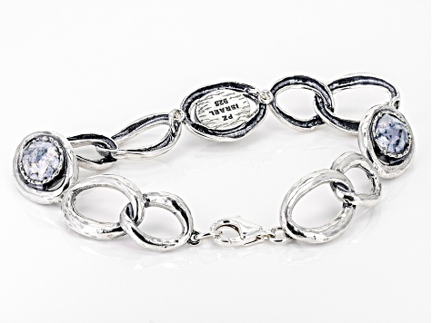 11x10mm Roman Glass Sterling Silver Link Bracelet