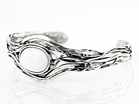 White Agate Sterling Silver Textured Cuff Bracelet