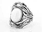 White Agate Sterling Silver Textured Ring