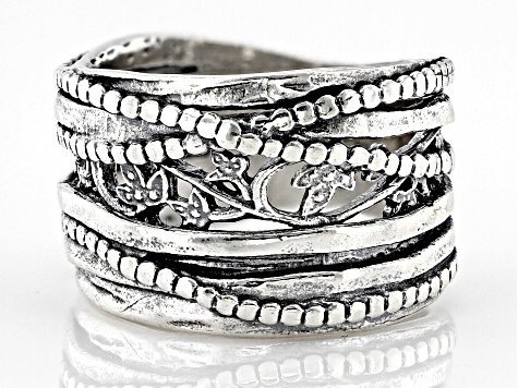 Sterling Silver Textured Crossover Ring