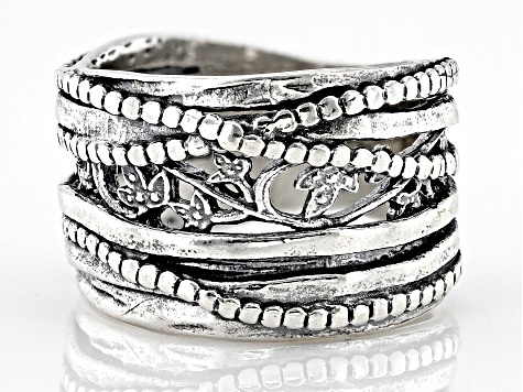 Sterling Silver Textured Crossover Ring - SPZ069 | JTV