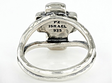 Roman Glass Sterling Silver Cross Ring 15x10mm SPZ073 JTV