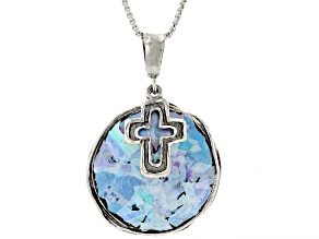 23mm Roman Glass Sterling Silver Cross Pendant With Chain
