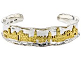 Two Tone Sterling Silver & 14K Yellow Gold Over Sterling Silver Jerusalem Cuff Bracelet