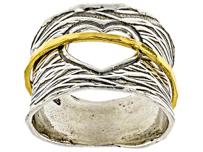 Two Tone Sterling Silver & 14K Yellow Gold Over Sterling Silver Heart Spinner Ring