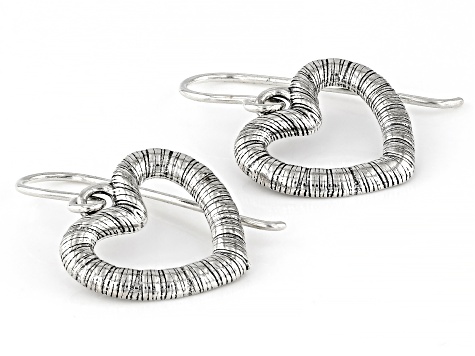 Sterling Silver Open Heart Textured Earrings