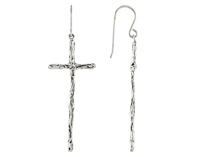 Sterling Silver Elongated Cross Earrings