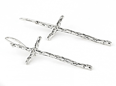 Sterling Silver Elongated Cross Earrings