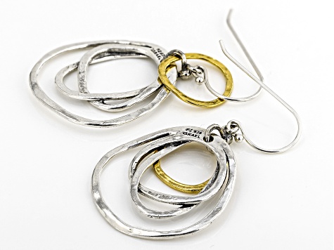 Two Tone Sterling Silver & 14K Yellow Gold Over Sterling Silver Open Design Earrings