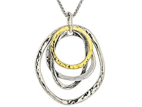 Two Tone Sterling Silver & 14K Yellow Gold Over Sterling Silver Open Design Pendant With Chain