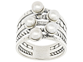 Picture of Cultured Freshwater Pearl Sterling Silver Multi-Row Textured Ring