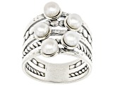 Cultured Freshwater Pearl Sterling Silver Multi-Row Textured Ring