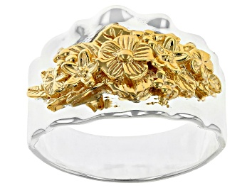 Picture of Sterling Silver & 14K Yellow Gold Over Sterling Silver Flower Band Ring
