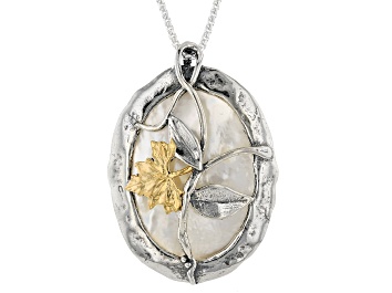 Picture of Mother-Of-Pearl Sterling Silver &14K Yellow Gold Over Sterling Silver Floral Pendant With Chain