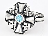 Swiss Blue Topaz Sterling Silver Jerusalem Cross Ring 0.30ctw