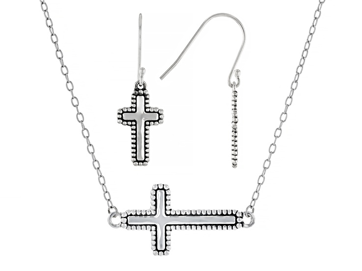 かつ✨ Sterling Silver Cross Necklace and Earring Set - SPZ100 | JTV