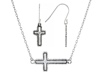 Picture of Sterling Silver Cross Necklace & Earring Set