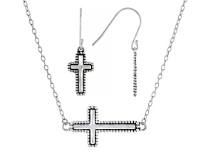 Sterling Silver Cross Necklace & Earring Set