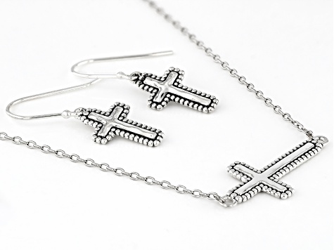 Sterling Silver Cross Necklace and Earring Set - SPZ100 | JTV
