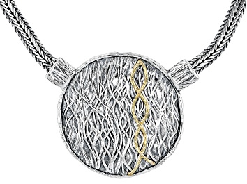 Picture of Two Tone Sterling Silver & 14K Yellow Gold Over Sterling Silver Medallion Necklace