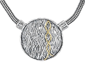Two Tone Sterling Silver & 14K Yellow Gold Over Sterling Silver Medallion Necklace