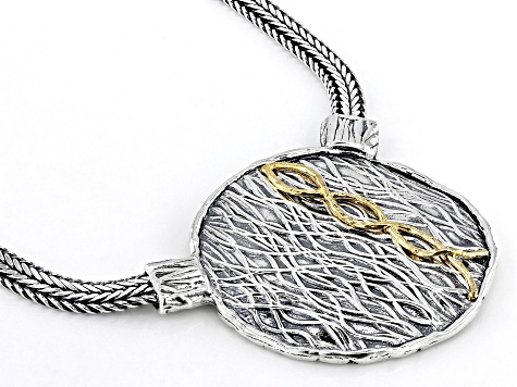 Two Tone Sterling Silver & 14K Yellow Gold Over Sterling Silver Medallion Necklace