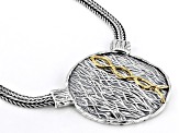 Two Tone Sterling Silver & 14K Yellow Gold Over Sterling Silver Medallion Necklace