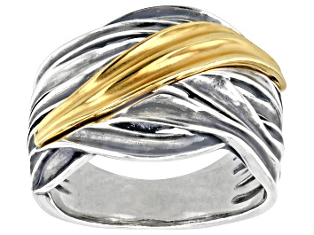 Picture of Two Tone Sterling Silver & 14K Yellow Gold Over Sterling Silver High Polish Crossover Ring