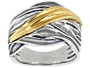 Two Tone Sterling Silver & 14K Yellow Gold Over Sterling Silver High Polish Crossover Ring