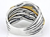 Two Tone Sterling Silver & 14K Yellow Gold Over Sterling Silver High Polish Crossover Ring