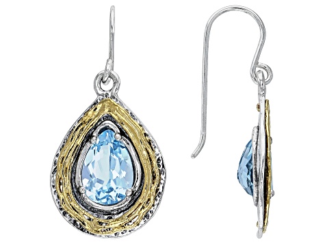 Sky Blue Topaz Two Tone Sterling Silver & 14K Yellow Gold Over Sterling Silver Earrings 4.50ctw