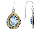 Sky Blue Topaz Two Tone Sterling Silver & 14K Yellow Gold Over Sterling Silver Earrings 4.50ctw