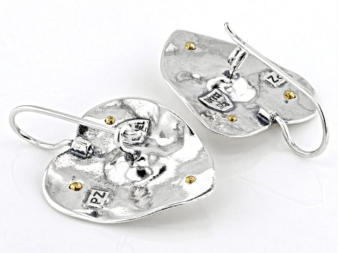 6mm Cultured Freshwater Pearl Two Tone Sterling Silver & 14K Yellow Gold Over Silver Heart Earrings