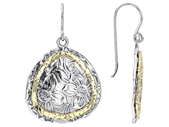 Two Tone Sterling Silver & 14K Yellow Gold Over Sterling Silver Floral Earrings