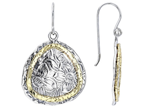 Two Tone Sterling Silver & 14K Yellow Gold Over Sterling Silver Floral Earrings