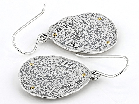 Two Tone Sterling Silver & 14K Yellow Gold Over Sterling Silver Floral Earrings